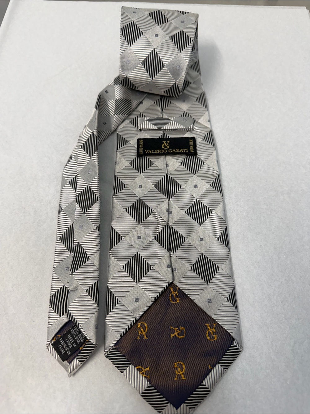 Galati silk hand made Silver Geometric formal  Tie